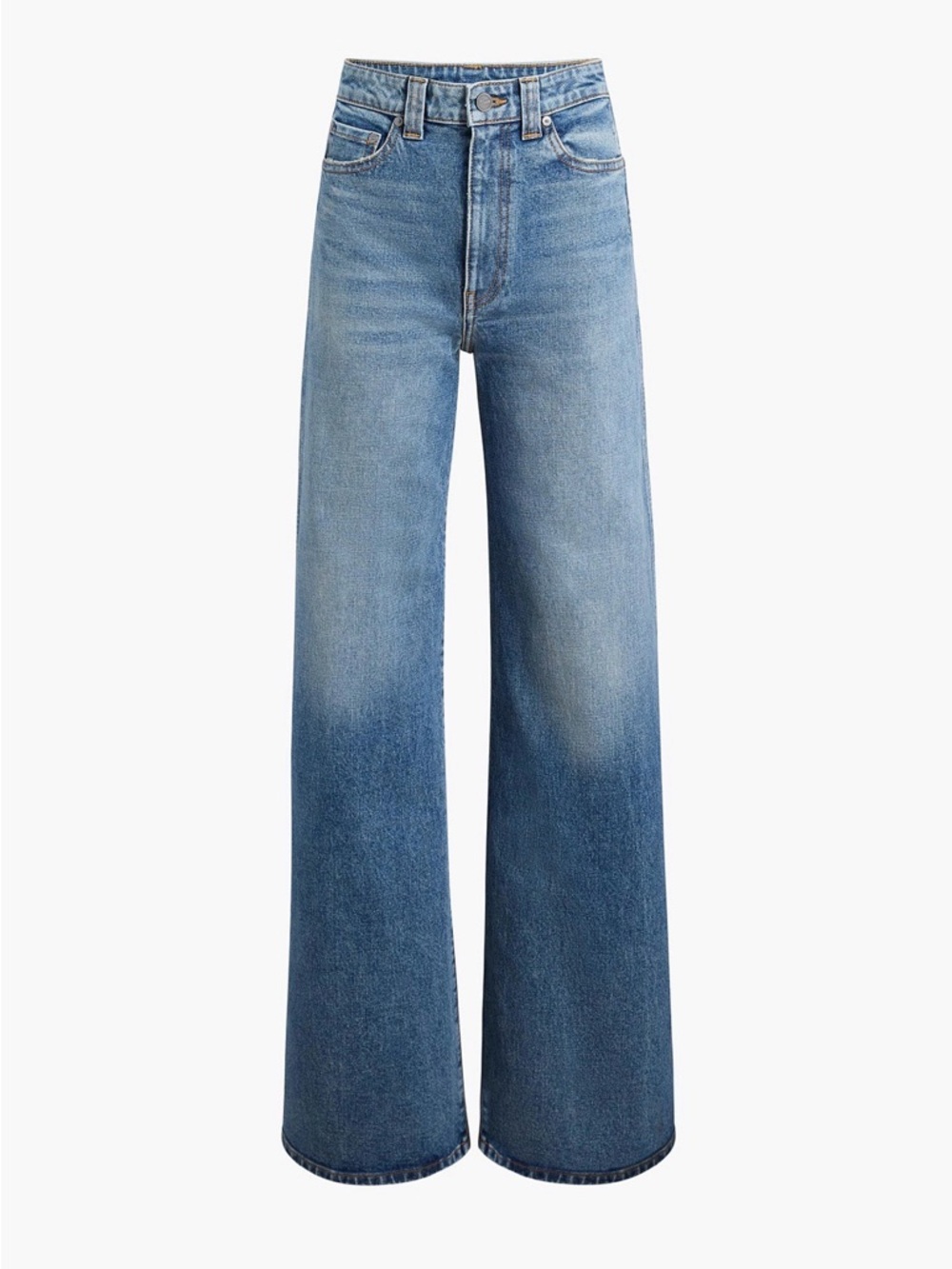 KHAITE Mid-Rise Wide-Leg Jeans in Washed Blue - Picture 3 of 9